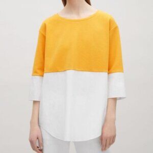 COS Top Women Shirt XS Yellow White Colorblock loose fit lagenlook style